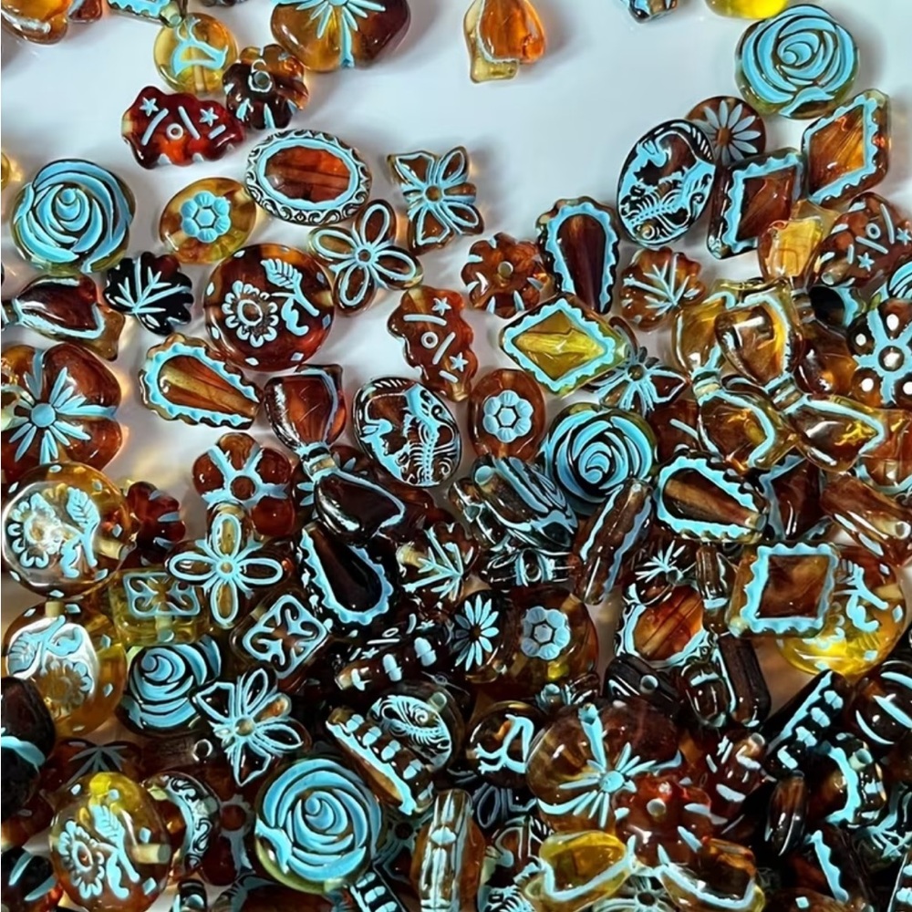 CRAFTS - 30g Assorted Colorful Amber Style Glass Beads Mix Jewelry
